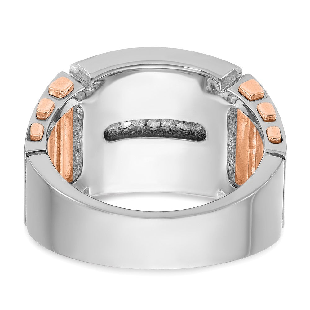 14k White/Rose Gold IBGoodman Men's Polish/Cut-Out 3-Row Ring Mtg