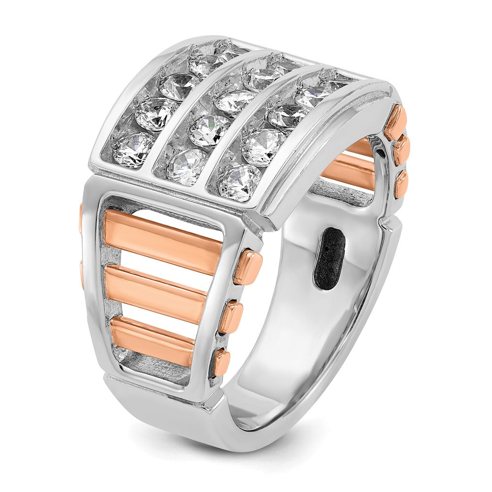14k White/Rose Gold IBGoodman Men's Polish/Cut-Out 3-Row Ring Mtg