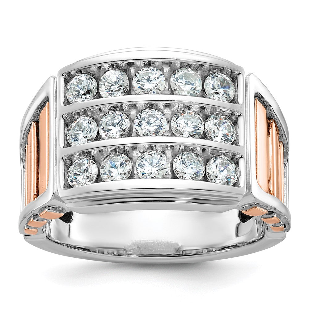 14kwr IBGoodman Men's Polished & Cut-Out 3-Row Diamond Ring