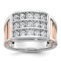 14k White/Rose Gold IBGoodman Men's Polish/Cut-Out 3-Row Ring Mtg