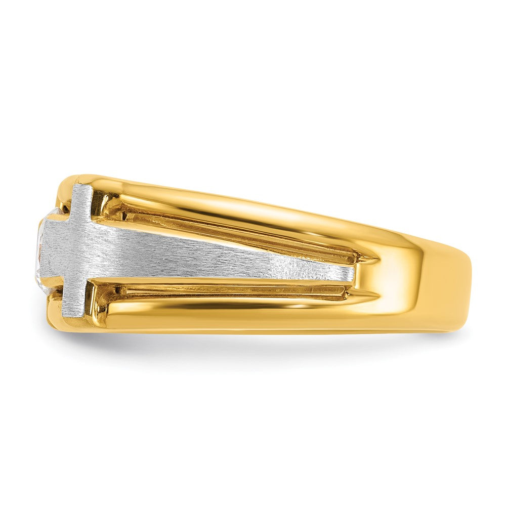 10k Two-tone IBGoodman Men's Polished Satin & Cut-Out Dia Cross Ring