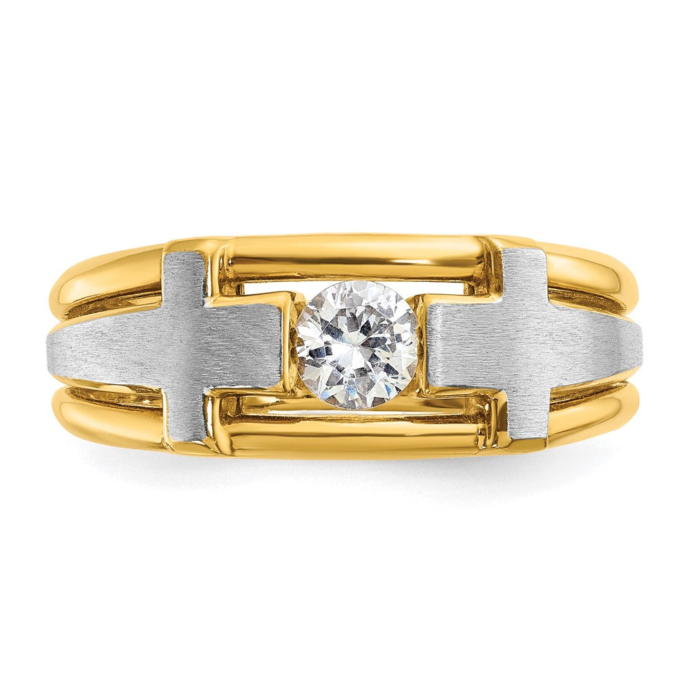 10k Two-tone IBGoodman Men's Polished Satin & Cut-Out Cross Ring Mtg