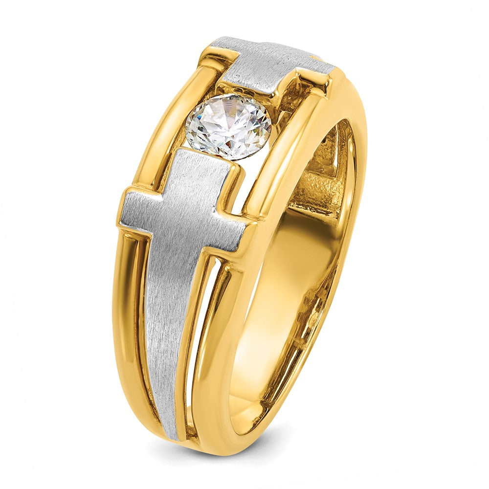 10k Two-tone IBGoodman Men's Polished Satin & Cut-Out Dia Cross Ring