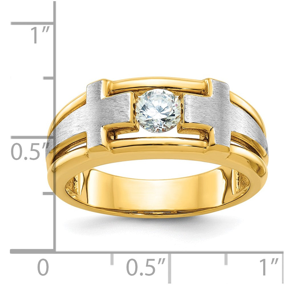 10k Two-tone IBGoodman Men's Polished Satin & Cut-Out Cross Ring Mtg