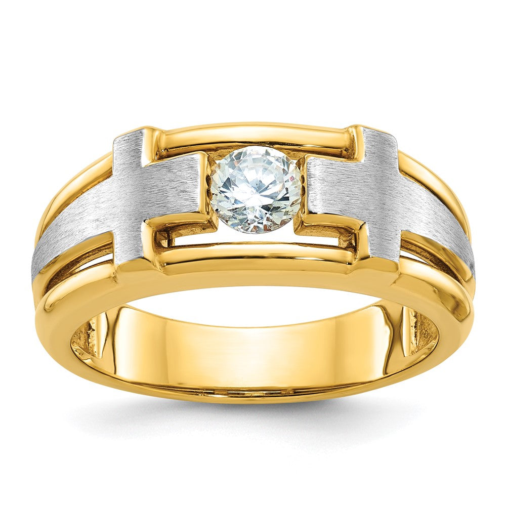 10k Two-tone IBGoodman Men's Polished Satin & Cut-Out Cross Ring Mtg