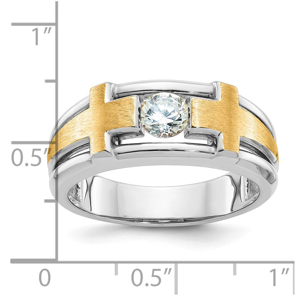 14k Two-tone IBGoodman Men's Polished Satin & Cut-Out Cross Ring Mtg