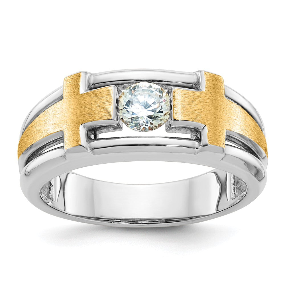 14k Two-tone IBGoodman Men's Polished Satin & Cut-Out Cross Ring Mtg
