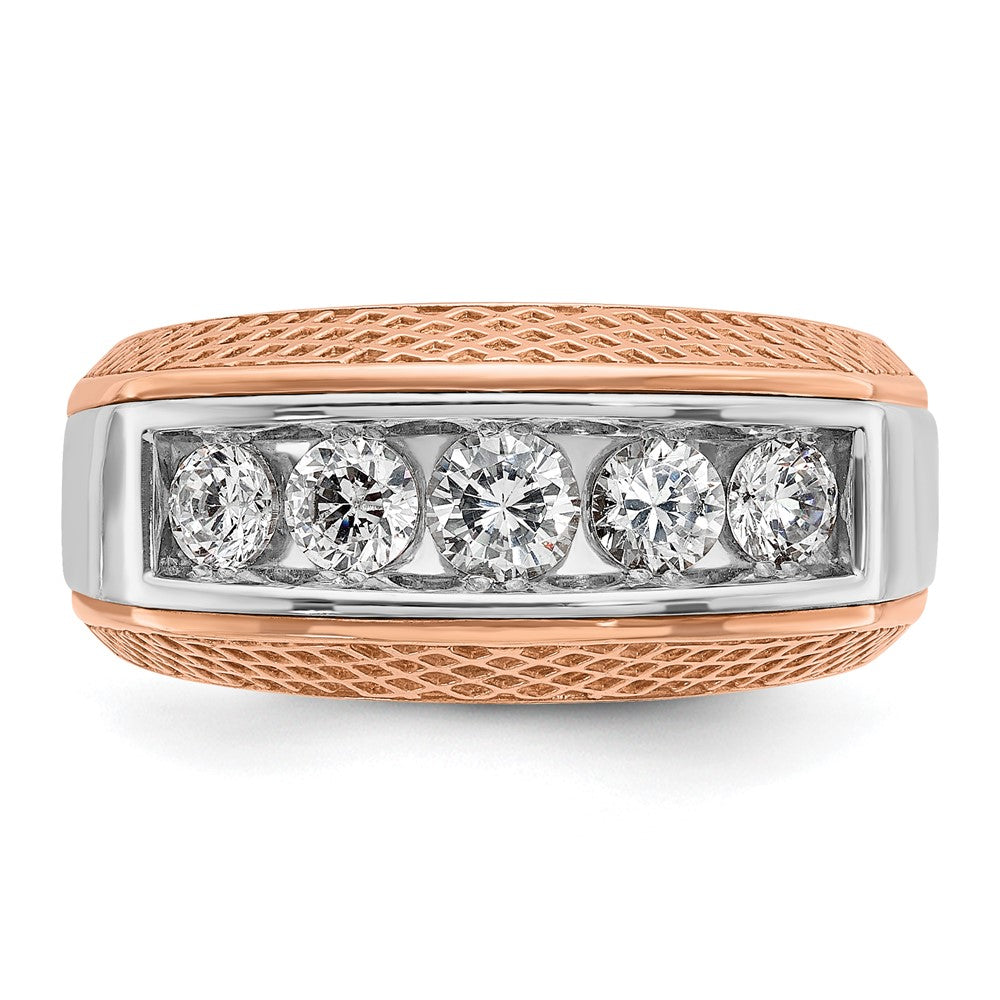 14k White & Rose Gold IBGoodman Men's Textured 5-Stone Ring Mounting