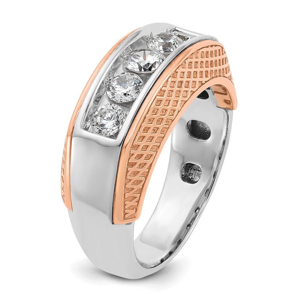 14k White & Rose Gold IBGoodman Men's Textured 5-Stone Diamond Ring