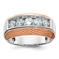 14k White & Rose Gold IBGoodman Men's Textured 5-Stone Diamond Ring