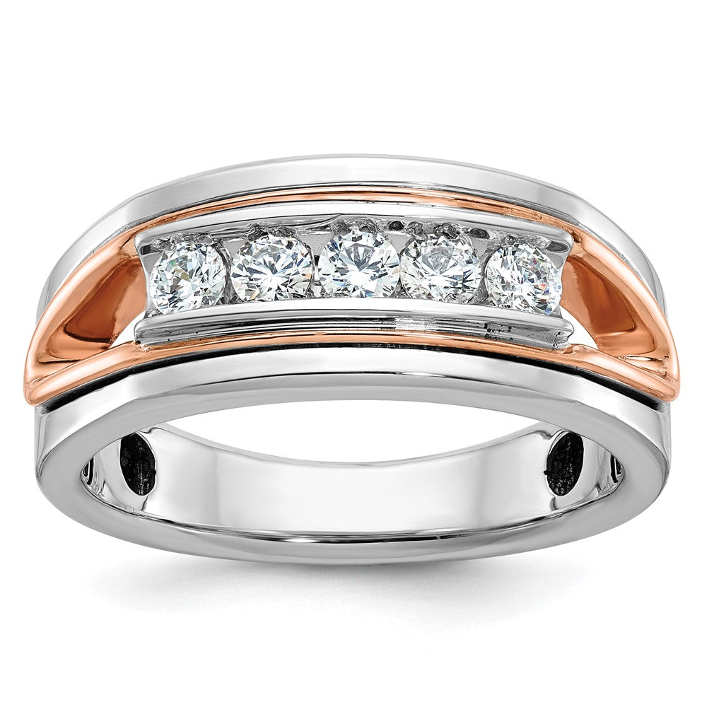 14k White/Rose Gold IBGoodman Men's Polish Cut-out 5-Stone Ring Mtg