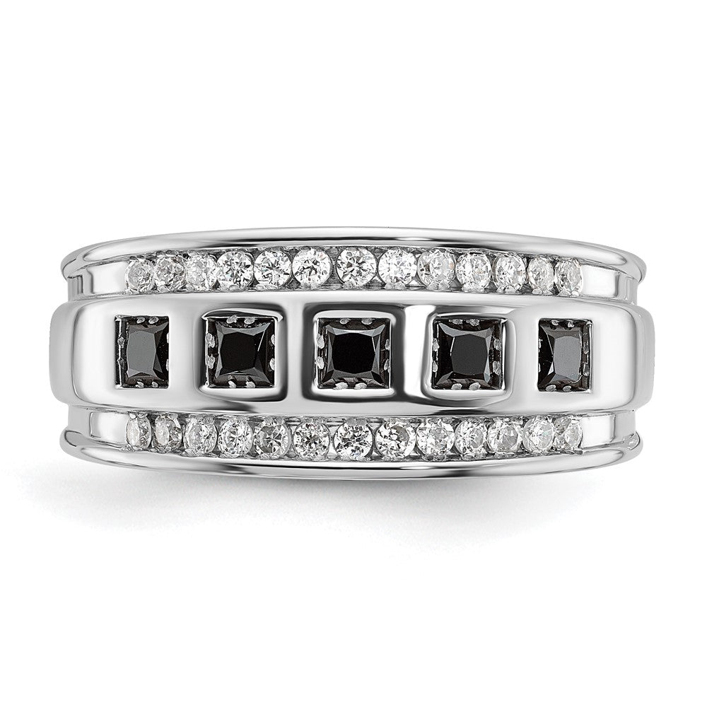 14kw IBGoodman Men's Grooved Square Black & White Diamond Ring