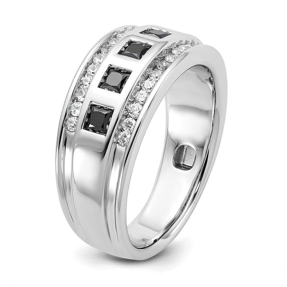 14kw IBGoodman Men's Grooved Square Black & White Diamond Ring