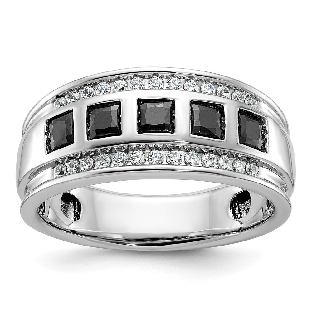 14kw IBGoodman Men's Grooved Square Black & White Diamond Ring