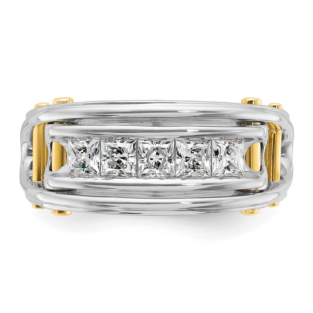 14ktt IBGoodman Men's Polished & Cut-Out Square 5-Stone Diamond Ring