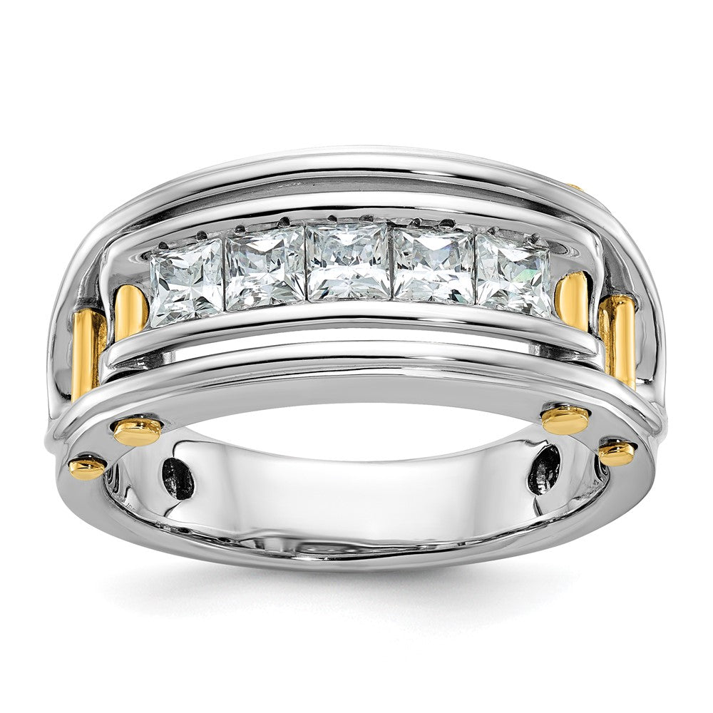 14ktt IBGoodman Men's Polished & Cut-Out Square 5-Stone Ring Mtg