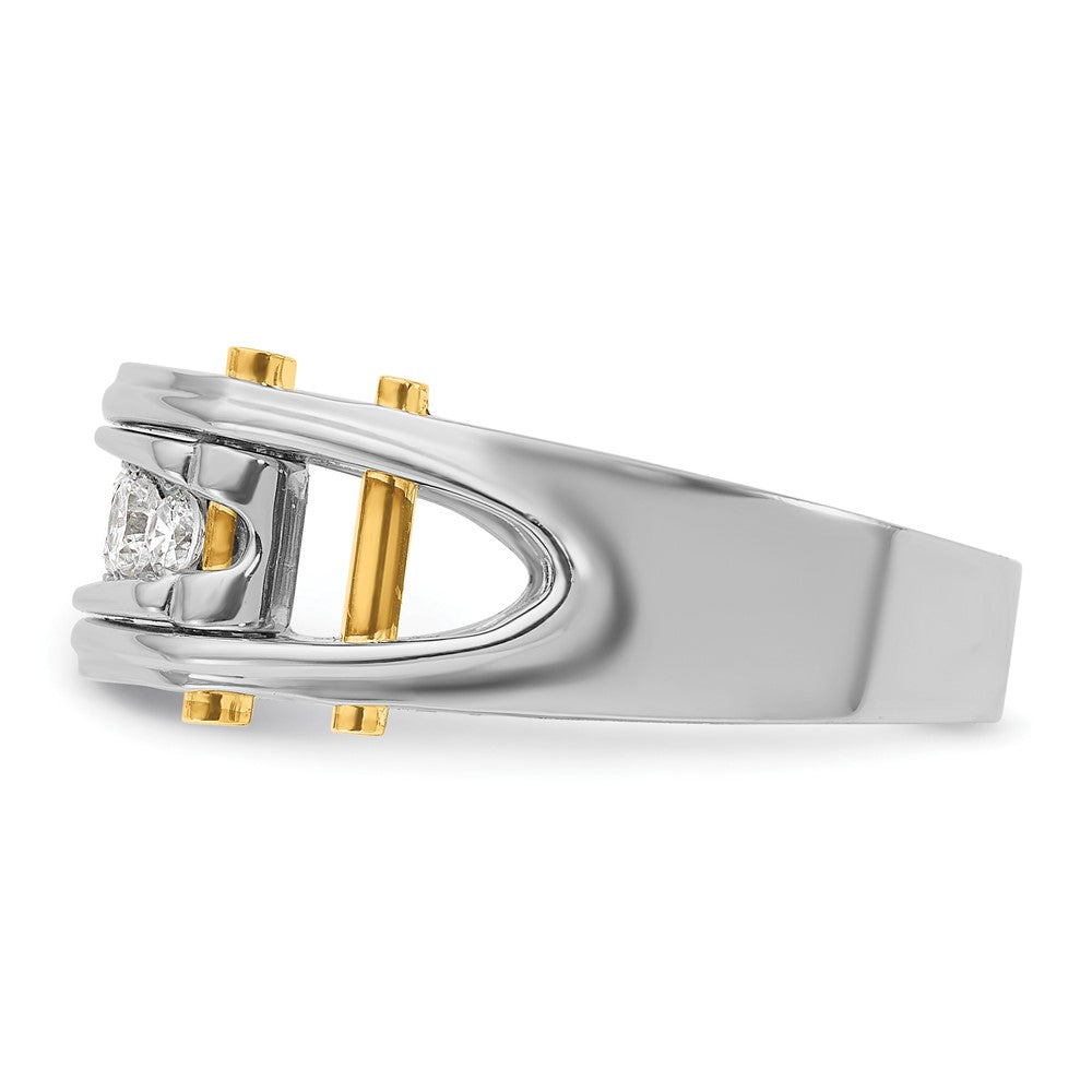 14ktt IBGoodman Men's Polished Grooved Cut-Out 5-Stone Diamond Ring