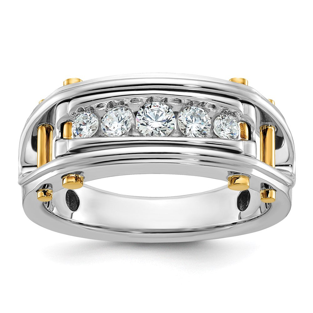 14ktt IBGoodman Men's Polished Grooved Cut-Out 5-Stone Diamond Ring