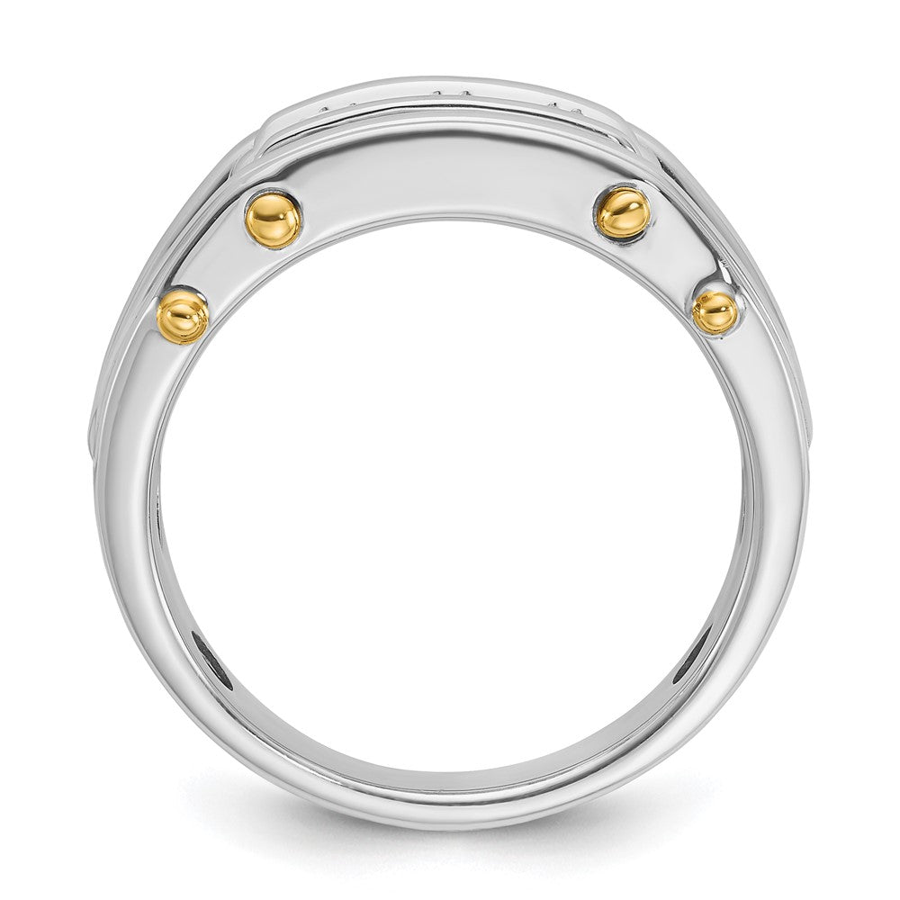 14ktt IBGoodman Men's Polished Grooved Cut-Out 3-Stone Diamond Ring