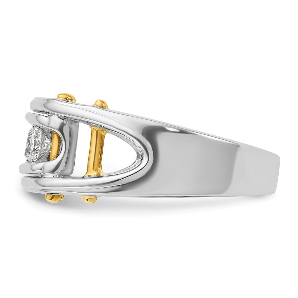 14ktt IBGoodman Men's Polished Grooved Cut-Out 3-Stone Diamond Ring