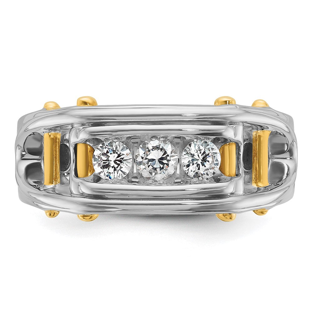 14ktt IBGoodman Men's Polished Grooved Cut-Out 3-Stone Ring Mounting
