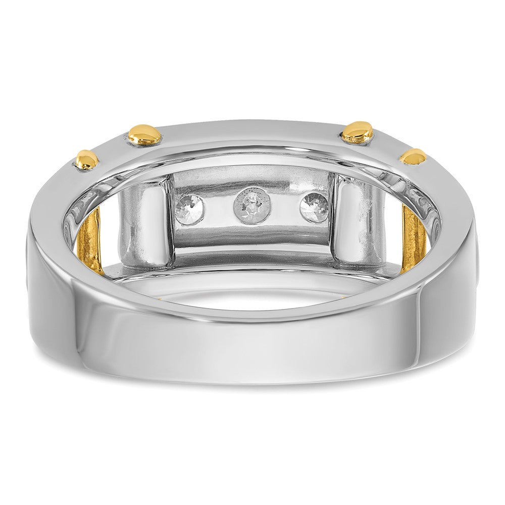 14ktt IBGoodman Men's Polished Grooved Cut-Out 3-Stone Diamond Ring