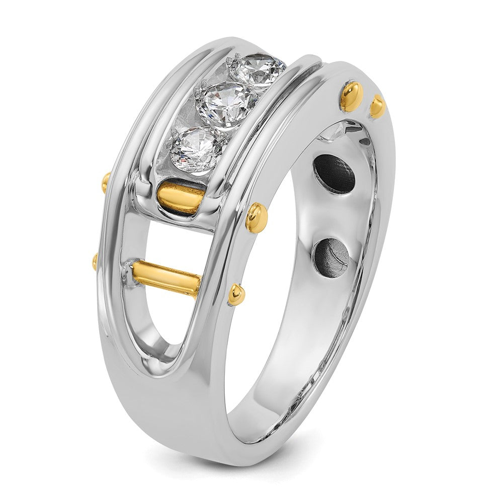14ktt IBGoodman Men's Polished Grooved Cut-Out 3-Stone Ring Mounting