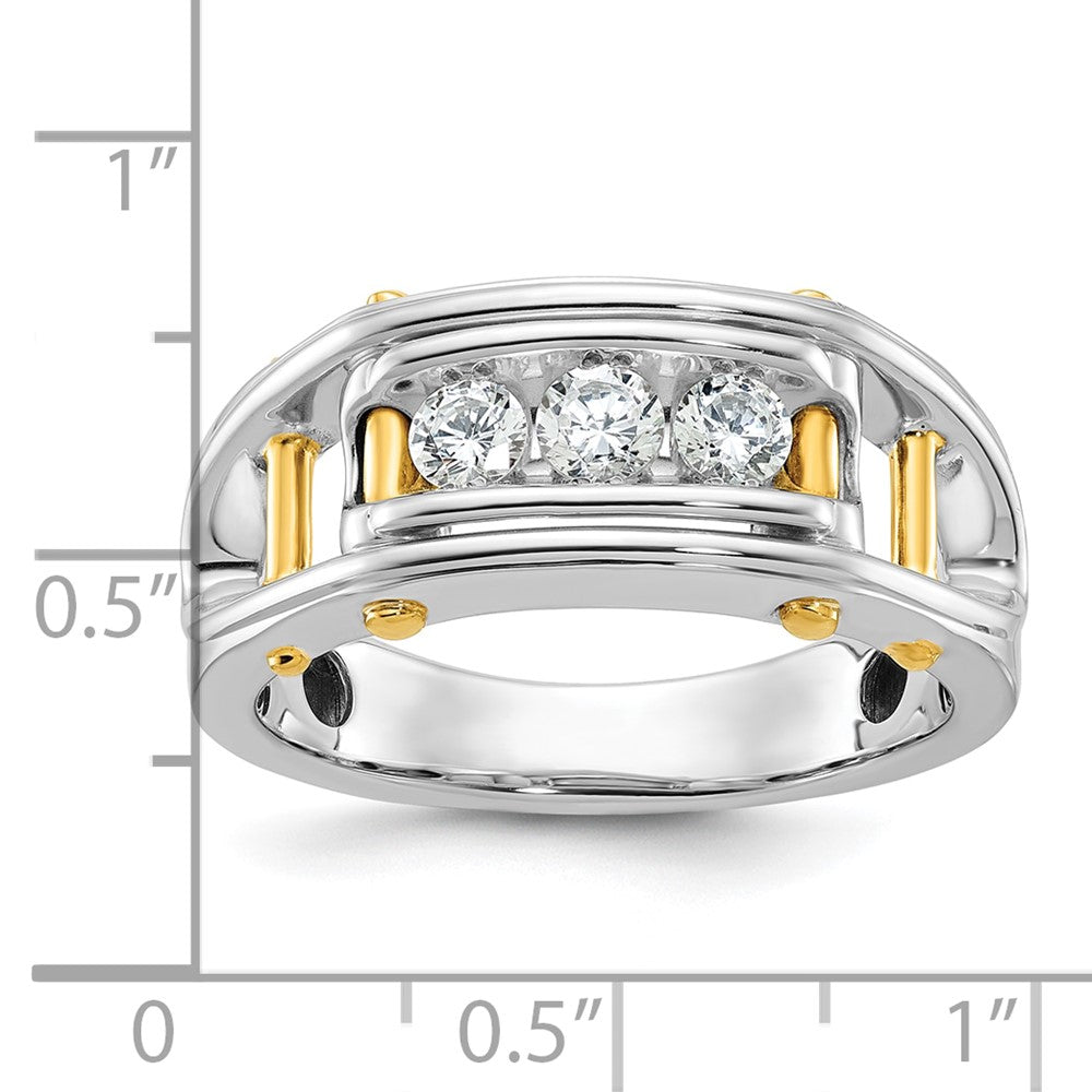 14ktt IBGoodman Men's Polished Grooved Cut-Out 3-Stone Diamond Ring