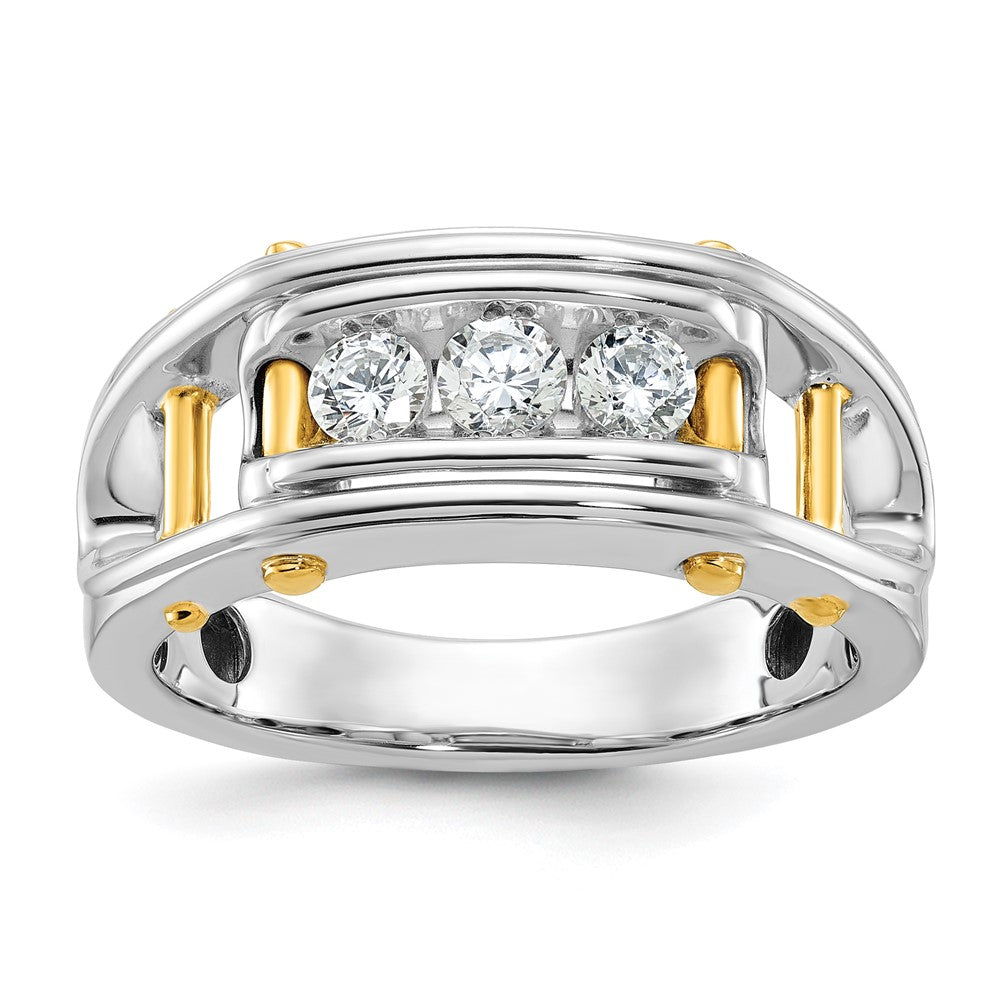 14ktt IBGoodman Men's Polished Grooved Cut-Out 3-Stone Ring Mounting
