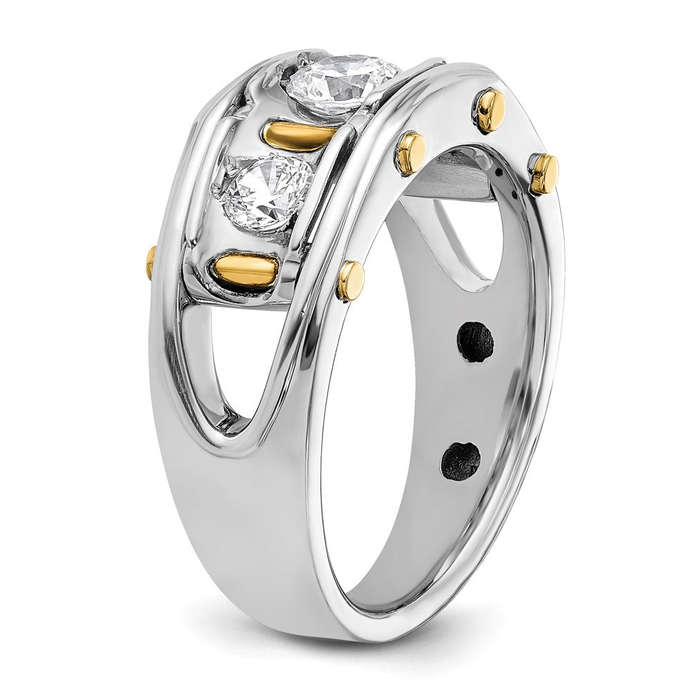 14k Two-tone IBGoodman Men's Polished 3-Stone AA Diamond Ring