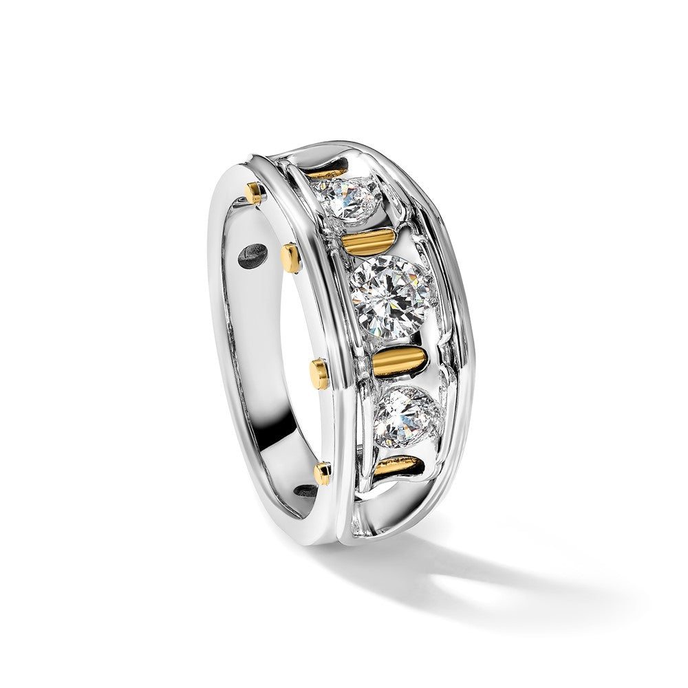 14k Two-tone IBGoodman Men's Polished 3-Stone AA Diamond Ring