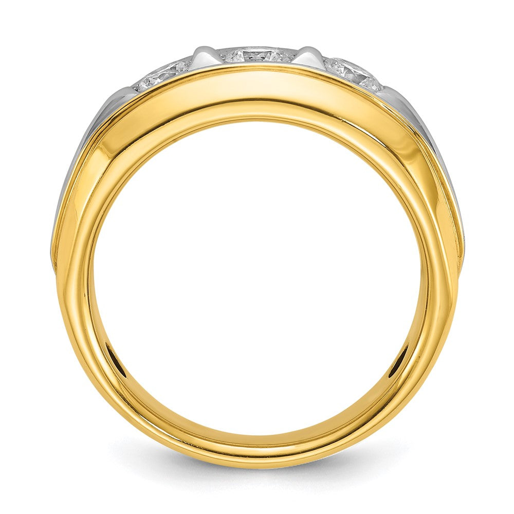 14ktt IBGoodman Men's Polished & Grooved 3-Stone Diamond Ring