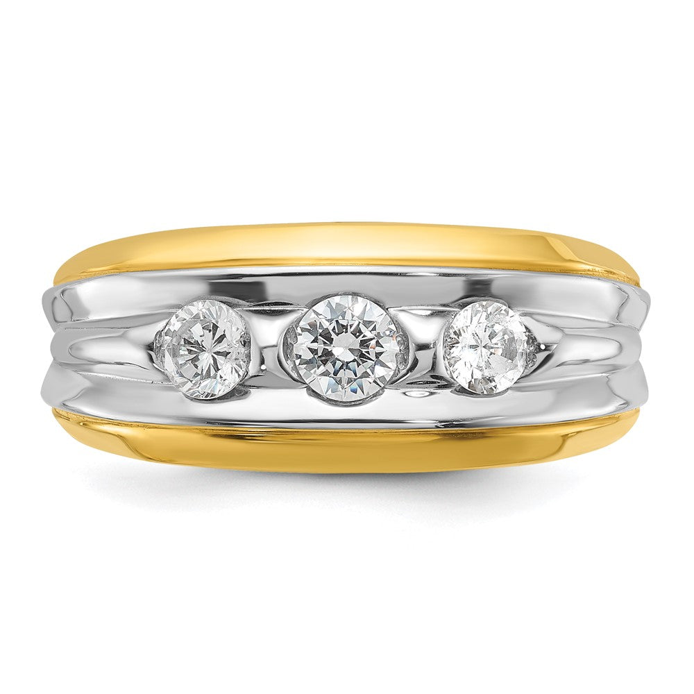 14ktt IBGoodman Men's Polished & Grooved 3-Stone Diamond Ring