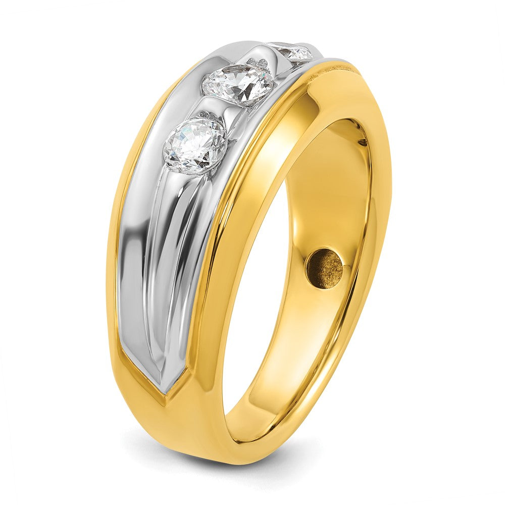 14ktt IBGoodman Men's Polished & Grooved 3-Stone Diamond Ring