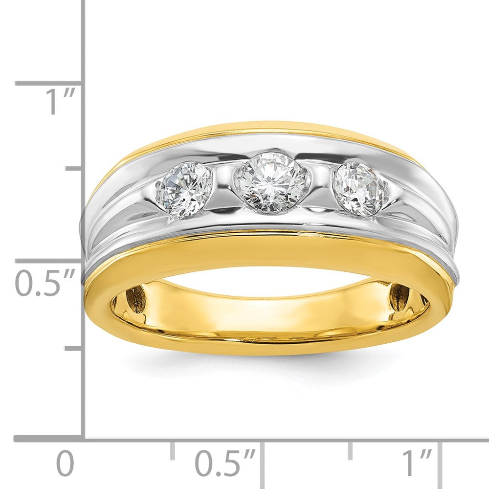 14ktt IBGoodman Men's Polished & Grooved 3-Stone Diamond Ring