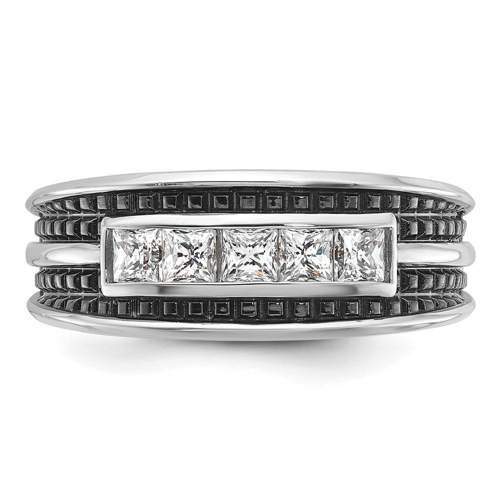 14k White Gold IBGoodman Men's Polished & Textured 5-Stone Ring Mtg