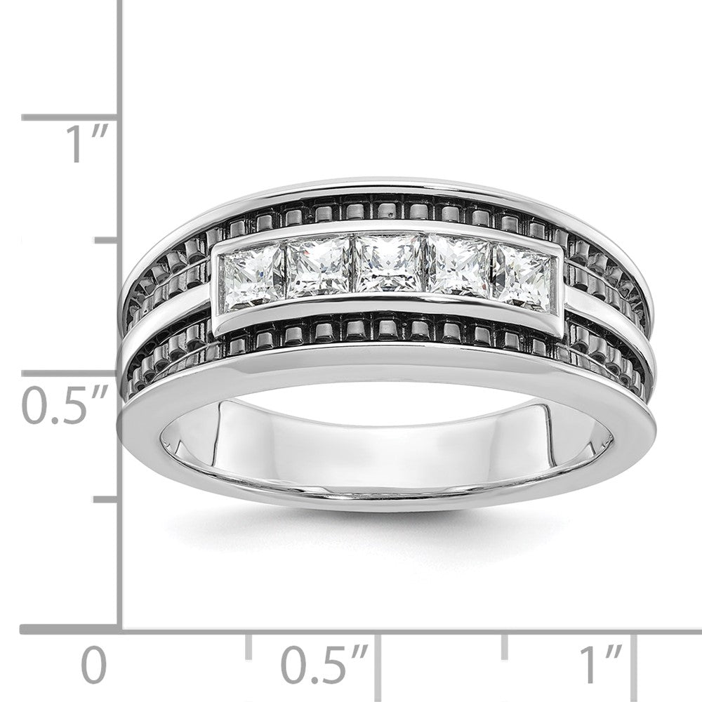 14kw w/ Black RH IBGoodman Men's Textured Square 5-Stone Dia Ring