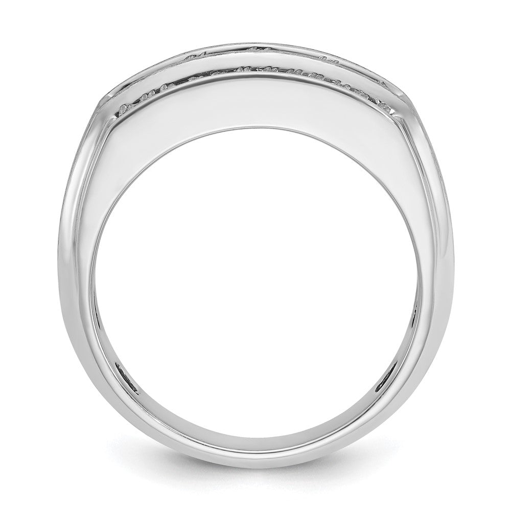 14k White Gold IBGoodman Men's Polished & Satin 3-Row Complete Diamond Rin