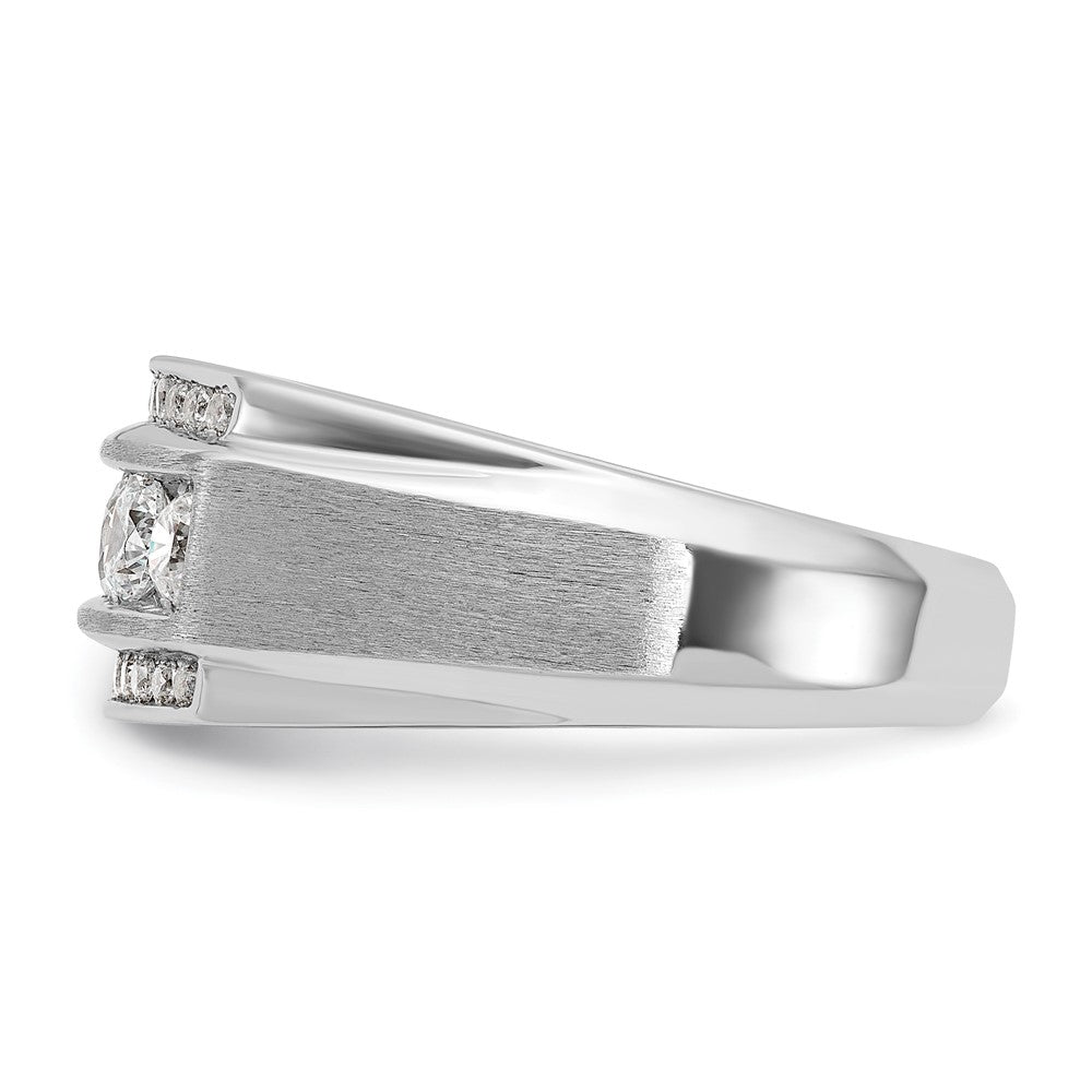 14k White Gold IBGoodman Men's Polished & Satin 3-Row Complete Diamond Rin