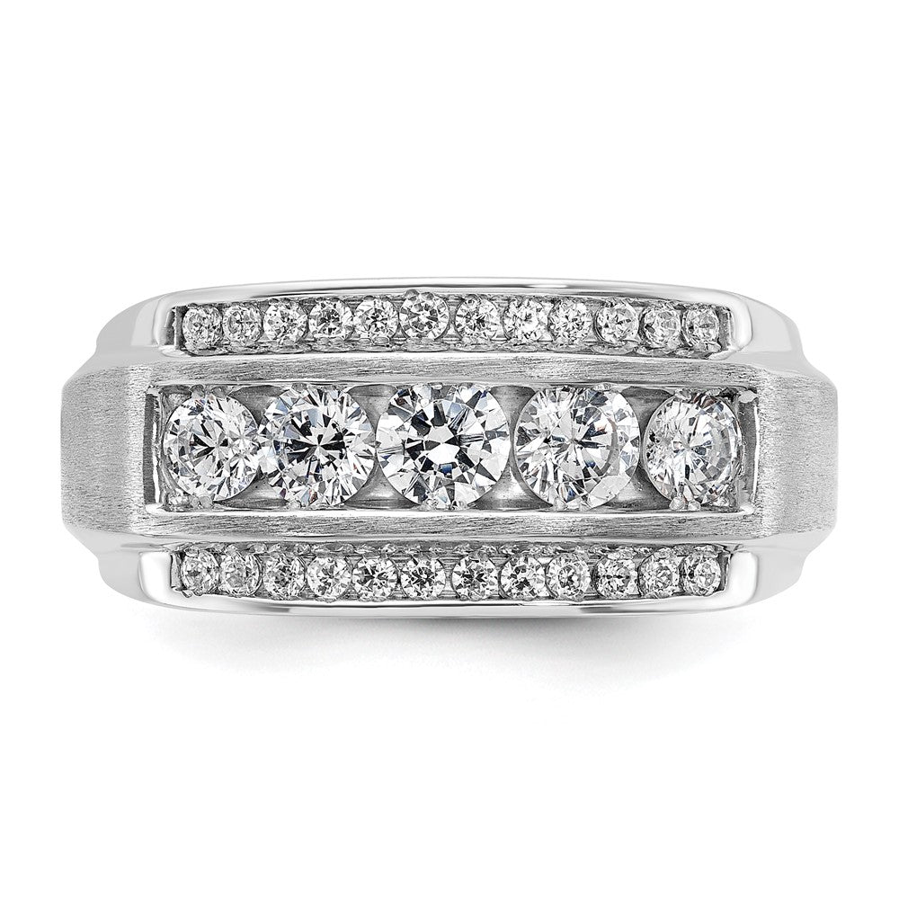 14k White Gold IBGoodman Men's Polished & Satin 3-Row Complete Diamond Rin