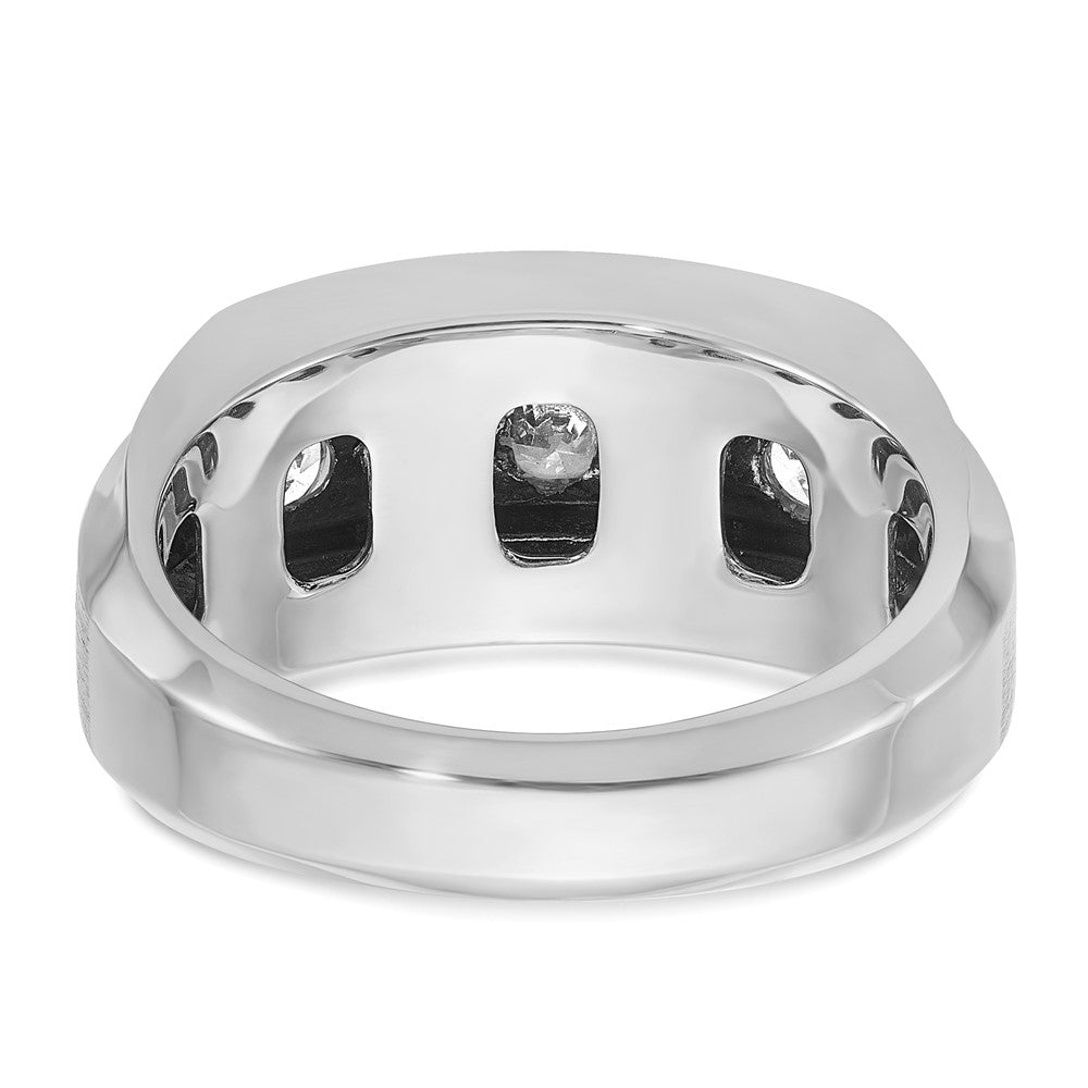 14k White Gold IBGoodman Men's Polished & Satin 3-Row Complete Diamond Rin