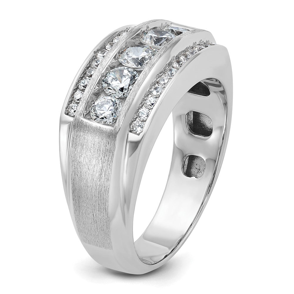 14k White Gold IBGoodman Men's Polished & Satin 3-Row Complete Diamond Rin