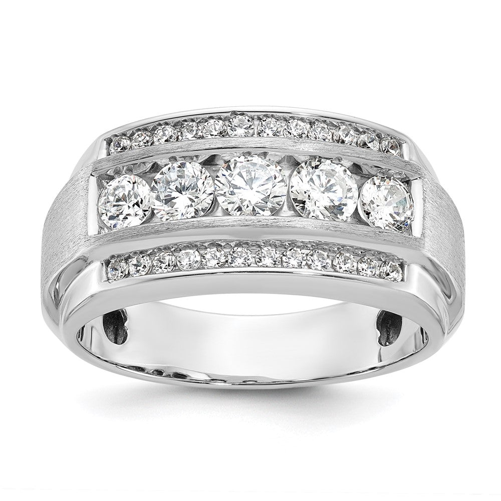 14k White Gold IBGoodman Men's Polished & Satin 3-Row Complete Diamond Rin