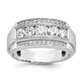 14k White Gold IBGoodman Men's Polished & Satin 3-Row Complete Diamond Rin