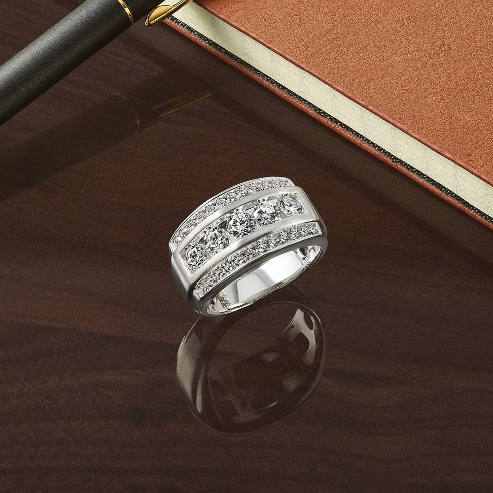 14k White Gold IBGoodman Men's Polished & Satin 3-Row Ring Mounting
