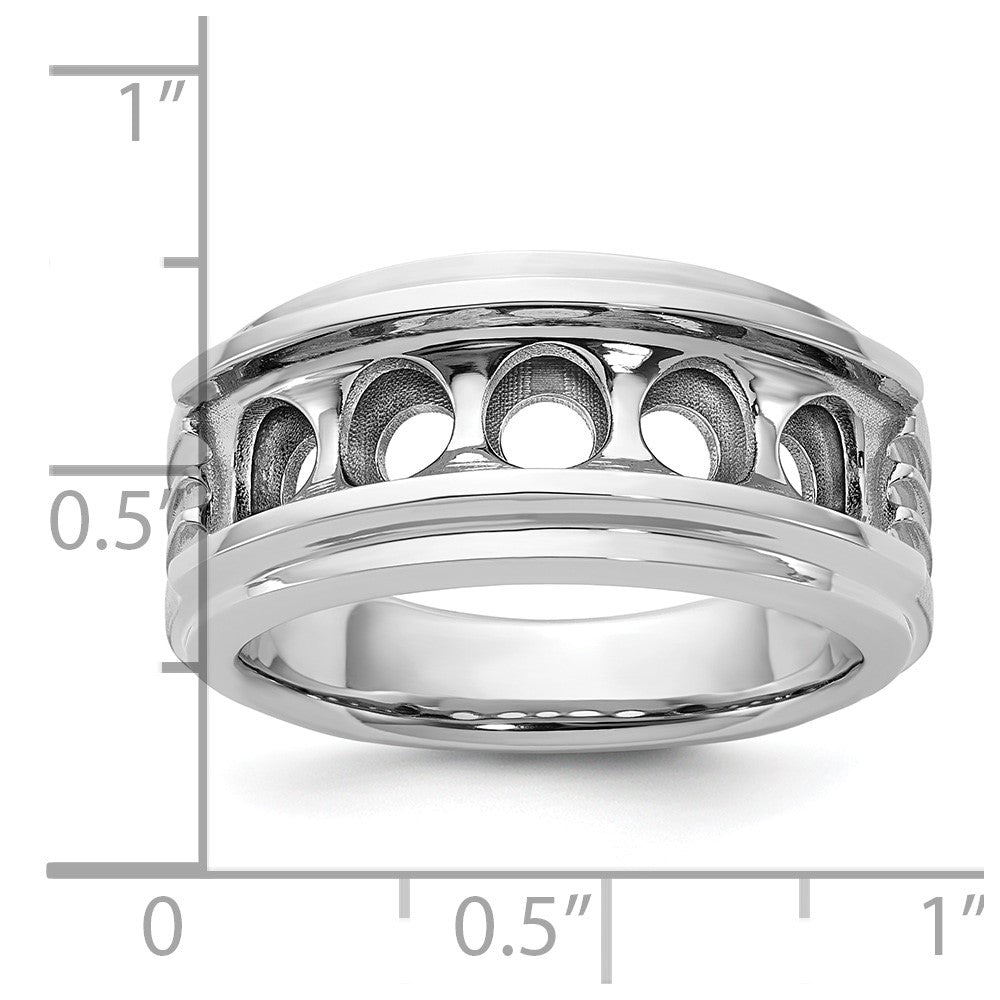 14k White Gold 5 Stone Polished Brushed and Grooved Men's Ring Mounting