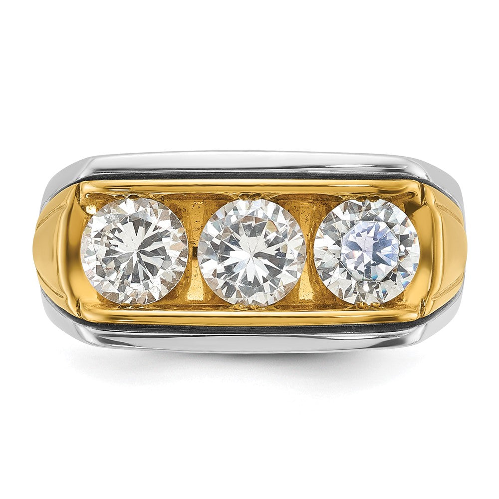 14ktt IBGoodman Men's Polished and Grooved 3-Stone Ring Mounting