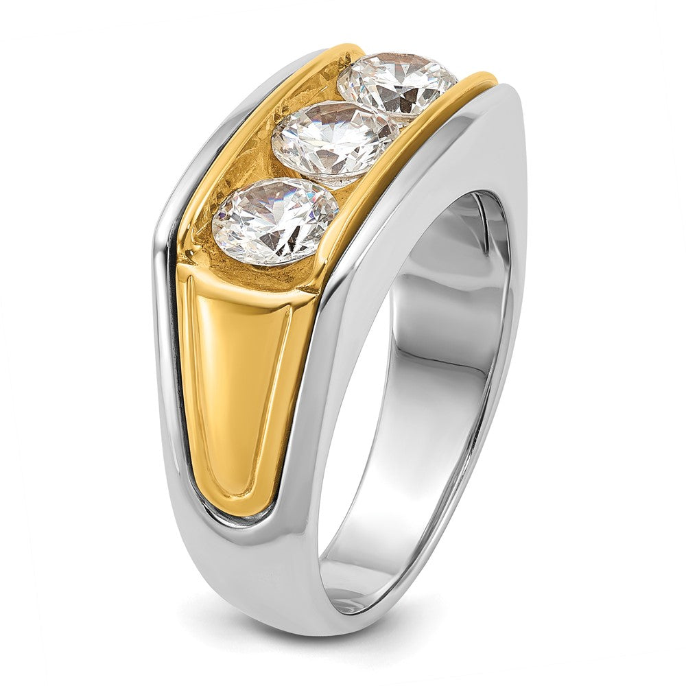 14ktt IBGoodman Men's Polished and Grooved 3-Stone Ring Mounting