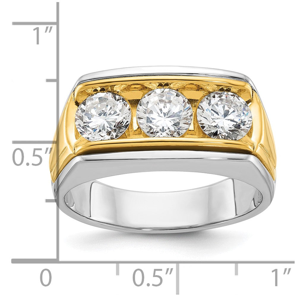 14ktt IBGoodman Men's Polished and Grooved 3-Stone Ring Mounting
