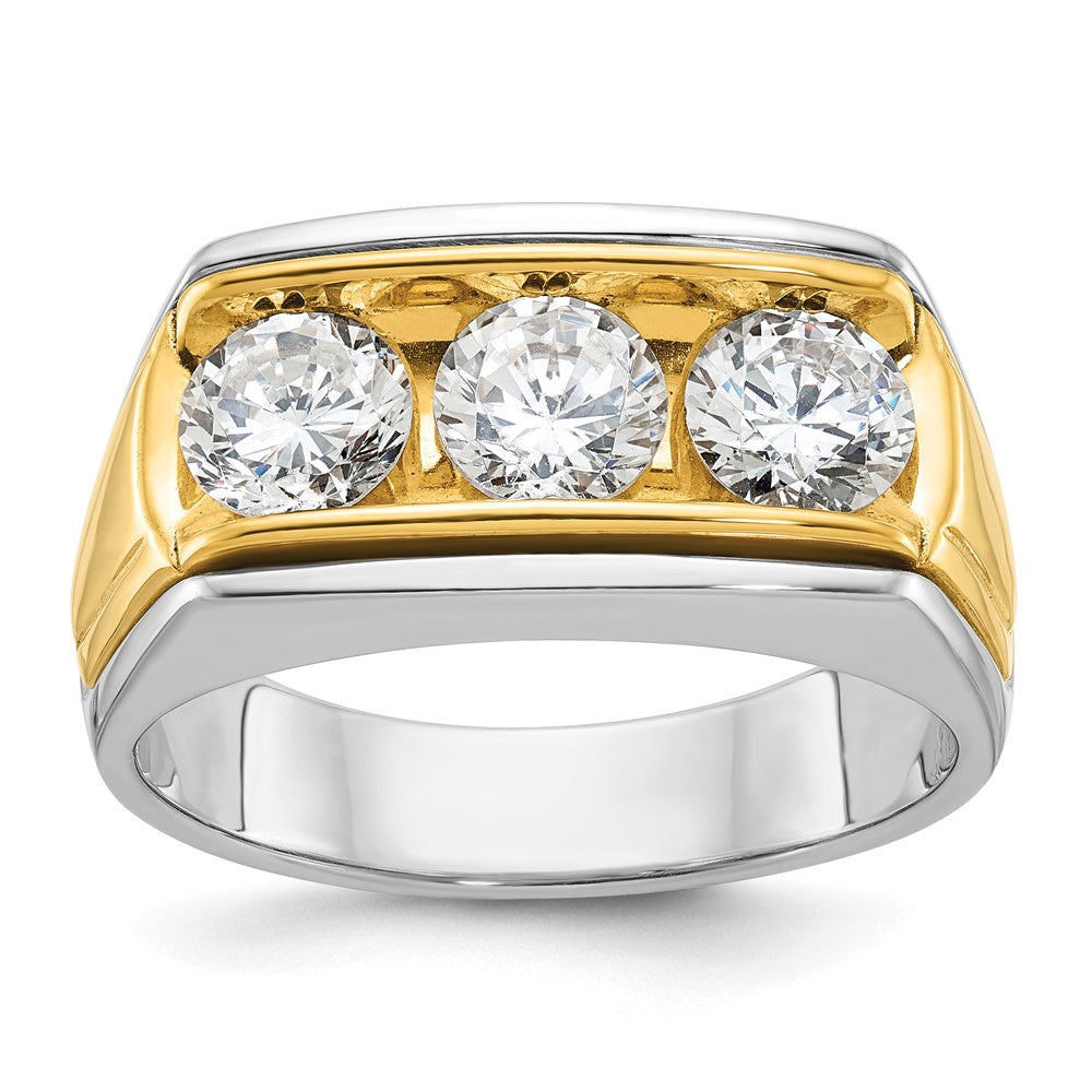 14ktt IBGoodman Men's Polished and Grooved 3-Stone Ring Mounting